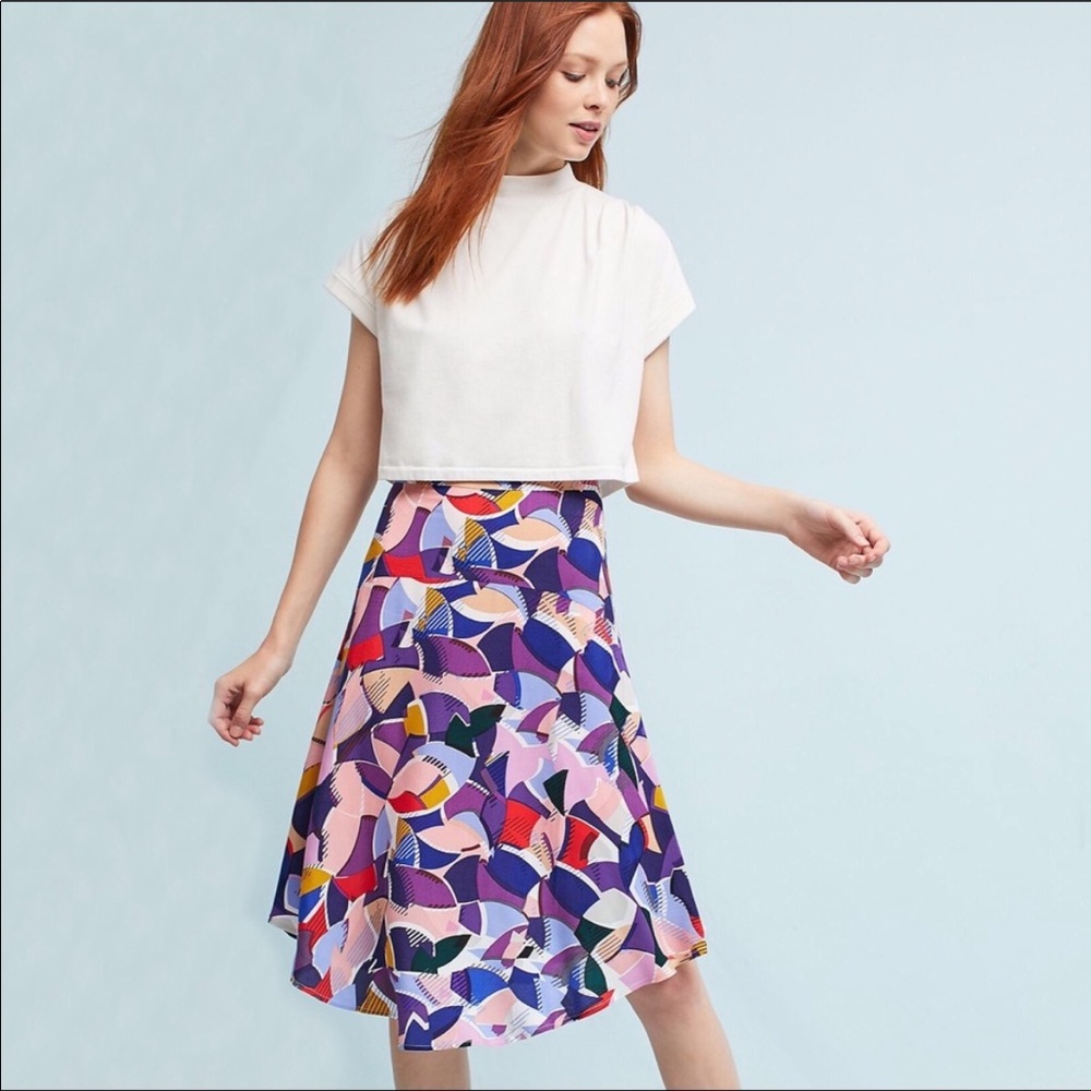 Anthropologie Maeve Pink Ava Rose Geo Print Skirt